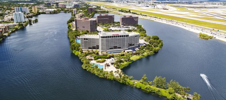 Hilton Miami Airport Blue Lagoon resort used for Homestead NASCAR Packages weekend stays