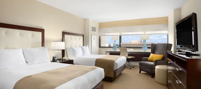 Spacious Hilton Miami Airport Blue Lagoon guest room for Homestead NASCAR Ticket Packages guests
