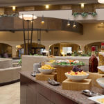 Breakfast buffet at Embassy Suites Kansas City International Airport during RaceAway Hospitality weekend