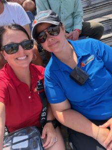 Two RaceAway hosts smile for a selfie in the grandstands at Talladega Superspeedway. Two RaceAway hosts smile for a selfie in the grandstands at Talladega Superspeedway.