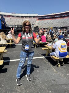 A RaceAway guest poses in the infield at Bristol Motor Speedway during the 2026 Food City 500.